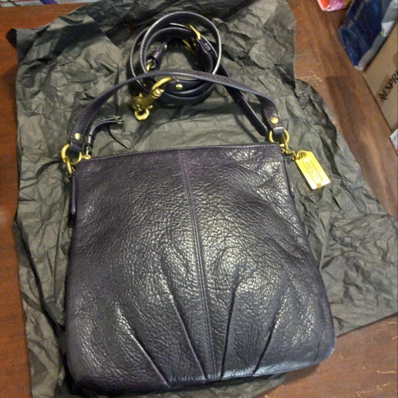 Coach Eggplant Purple Genuine Pebble Leather Crossbody w/LongGenuineLeatherStrap - Picture 5 of 12